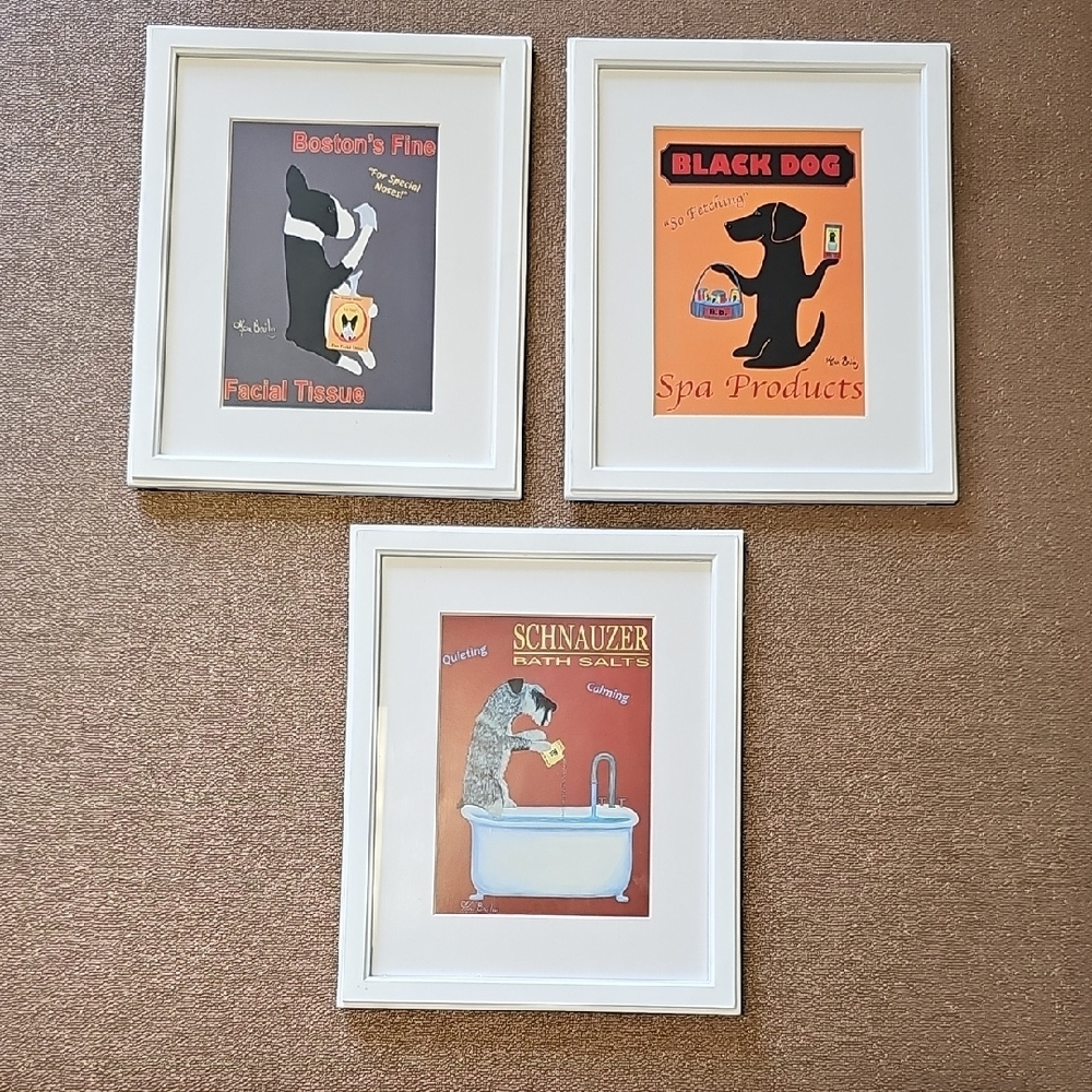 Set of Three Dog-Themed Framed Art Prints